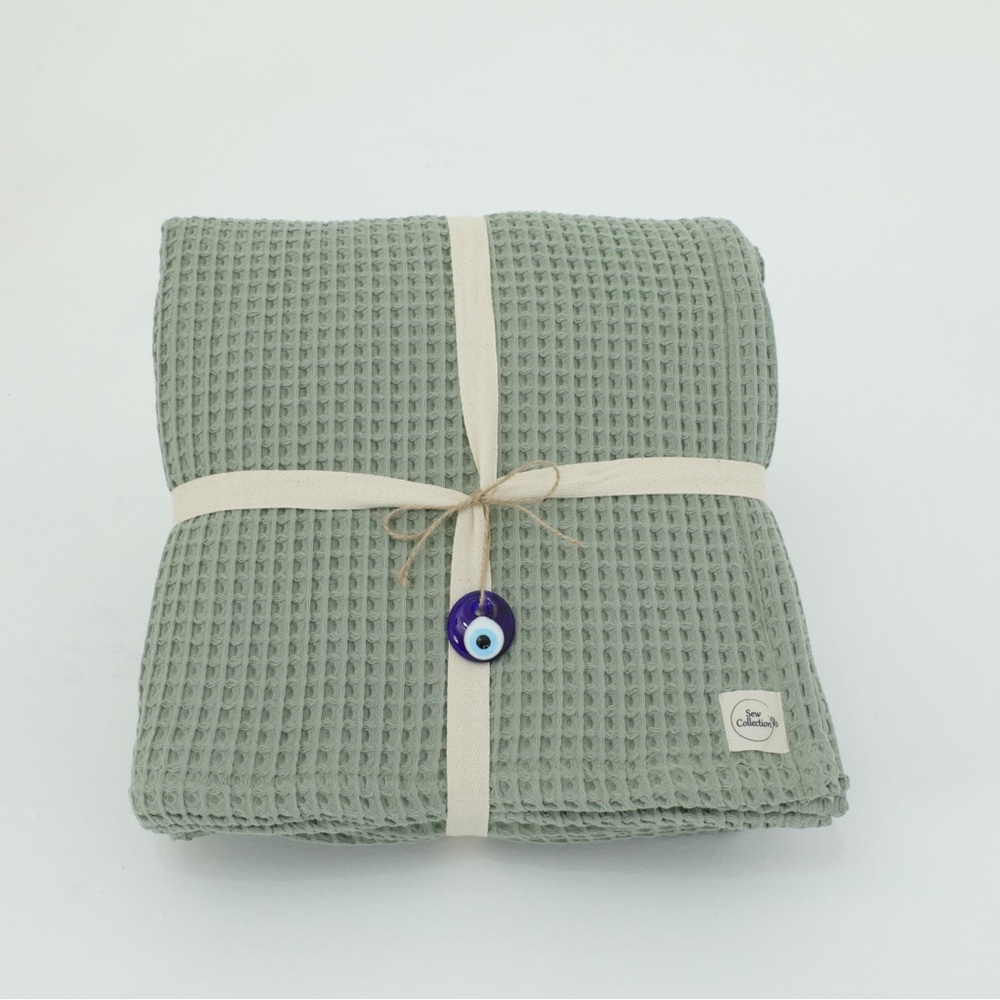 Loomia Sage Green Waffle Blanket